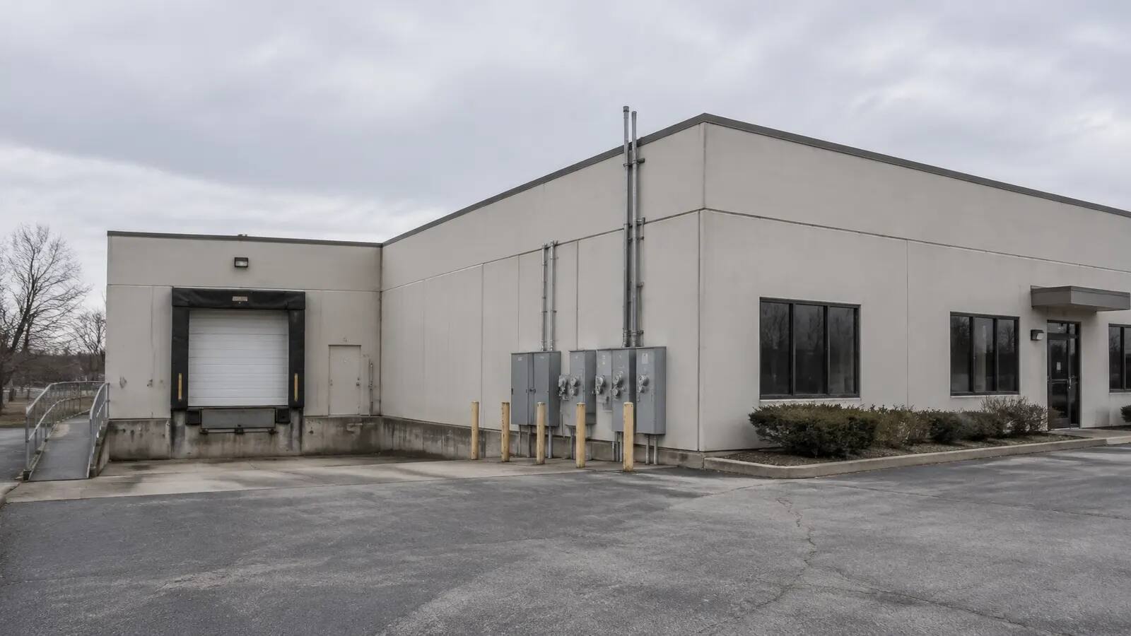 Ordinary commercial building with a loading dock and utility service entry